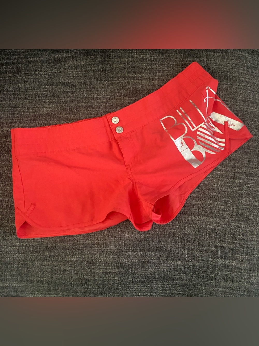 Vintage Billabong Coral Red Women's Low-Rise Board Shorts with Silver Logo 12